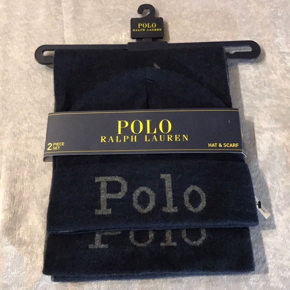 POLO RALPH LAUREN 2Pc Hat & Scarf ( Navy Blue ) - Picture 2 of 4